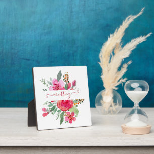 Placa Expositora Floral personalizado de acuarela rosa