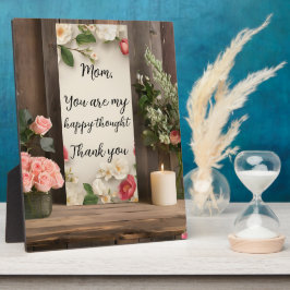 Placa Expositora Floral Pink Ivory Mom Happy Thought Barnwood