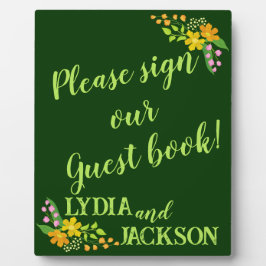 Placa Expositora Flores brillantes en el libro de invitados verde m