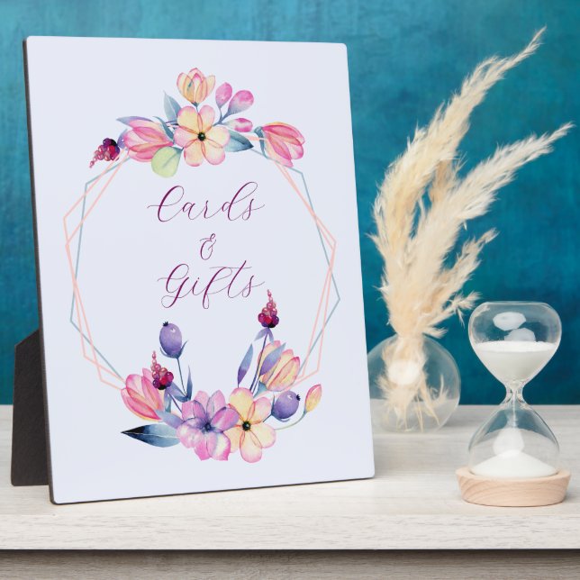 Placa Expositora Flores de acuarela Púrpura Rosa Enmarcado (Lado)