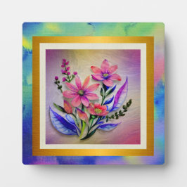 Placa Expositora Flores de color acuarela, fondo colorido