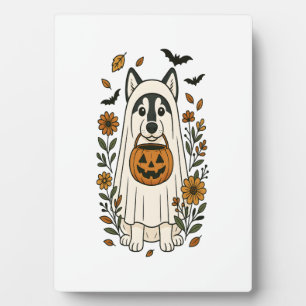 Placa Expositora Flores de Husky Siberiano de Halloween