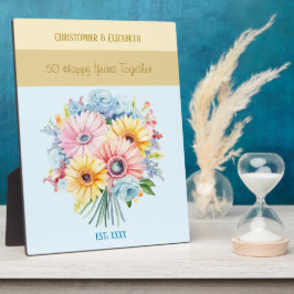 Placa Expositora Flores doradas de 50 años llaman azul