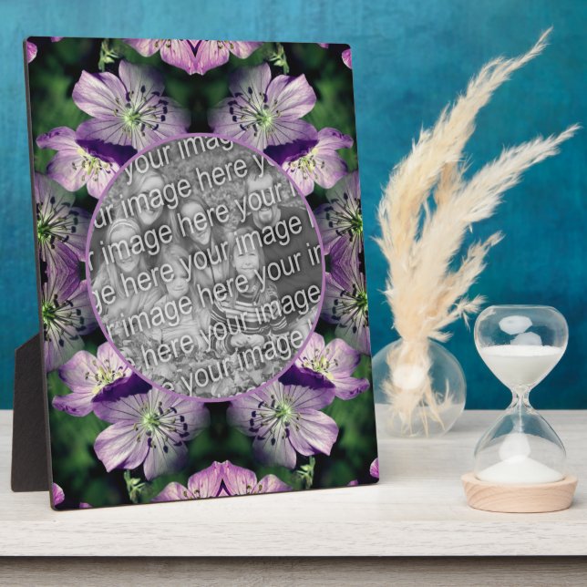 Placa Expositora Flores moradas de geranio agregan tu foto (Lado)