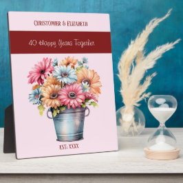 Placa Expositora Flores para 40 aniversario de Rubí nombres rosa