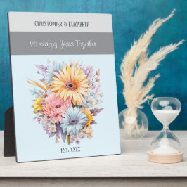 Placa Expositora Flores para aniversario de bodas de plata nombres 