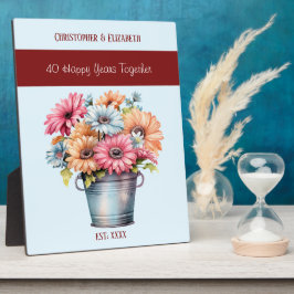 Placa Expositora Flores para el 40 aniversario de Ruby nombres azul