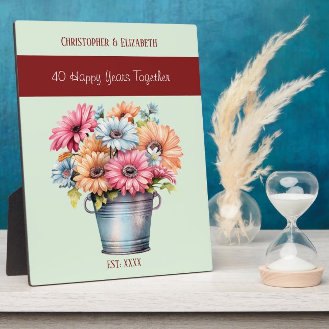 Placa Expositora Flores para el 40 aniversario de Ruby nombres verd (Lado)