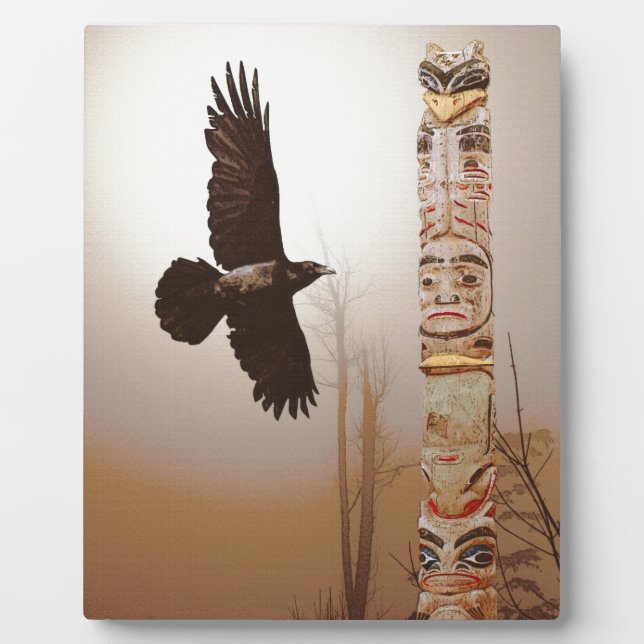 Placa Expositora Flying Raven & Totem-Pole Fantasy Art (Frente)
