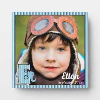 Placa Expositora Foto azul monogramada E Elephant Baby
