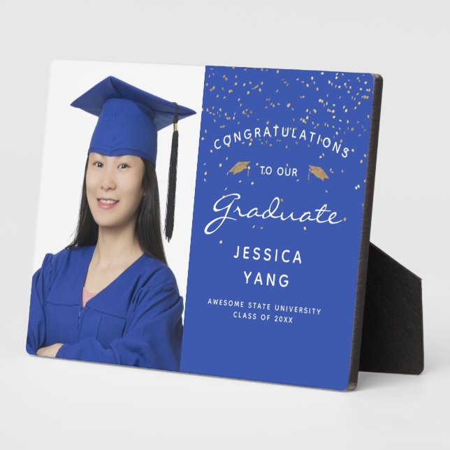 Placa Expositora Foto: Blue White Gold Graduation Keepsake (Lado)
