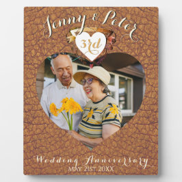 Placa Expositora Foto corazón del 3er aniversario de bodas de cuero