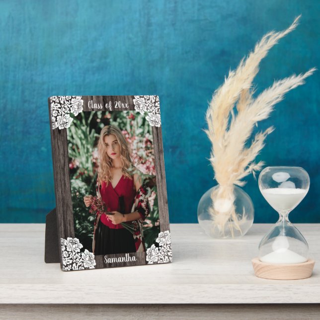 Placa Expositora Foto de año de clase Rustic Wood and Lace (Lado)