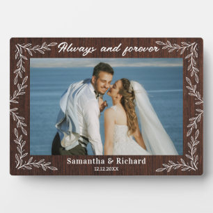 Placa Expositora Foto de boda de madera rústica siempre y para siem