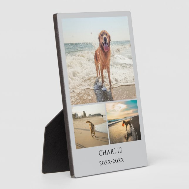 Placa Expositora Foto de Colage de Mascota Personalizada Gris de Mo (Lado)