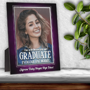 Placa Expositora Foto de graduación con colores escolares púrpura y