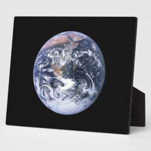 Placa Expositora Foto de la Tierra de Mármol Azul Vintage 10x8