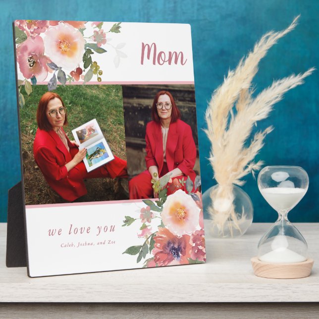 Placa Expositora Foto de mamá Te queremos Floral de regalo del Día  (Lado)