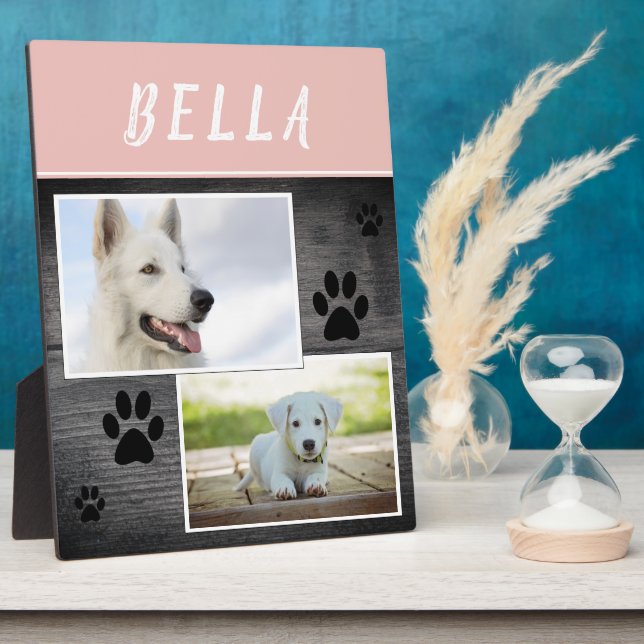 Placa Expositora Foto de Mascota Rústico de Paw de Madera (Lado)