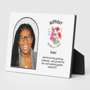 Placa Expositora FOTO DE NOMBRE DE LA Flor en el mes de agosto