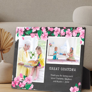 Placa Expositora Foto de pizarra y flor de cerezo de bisabuela