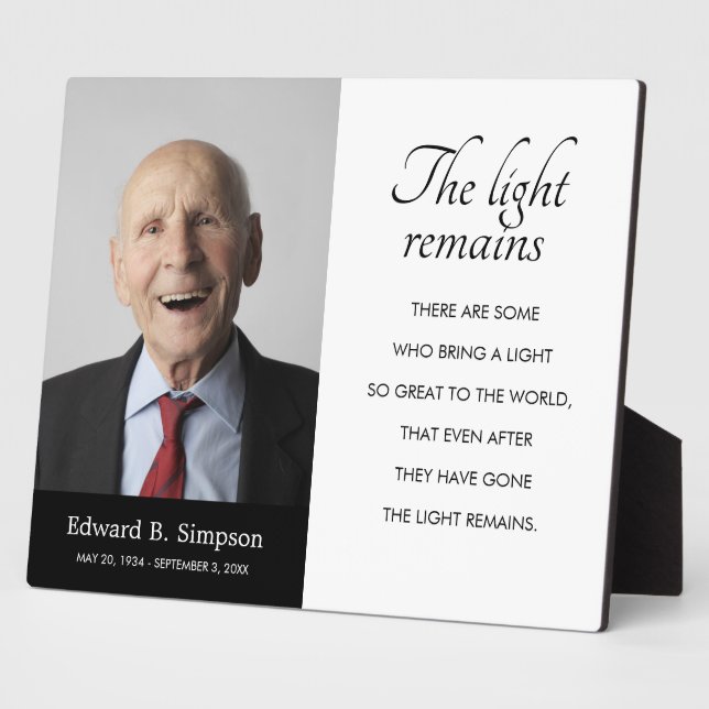 Placa Expositora Foto de poema conmemorativo negro La Luz Permanece (Lado)