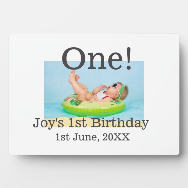 Placa Expositora Foto de primer cumpleaños fecha de adición moderna (Frente)