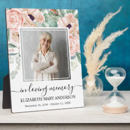 Placa Expositora Foto de recuerdo con flores rosadas en memoria de 