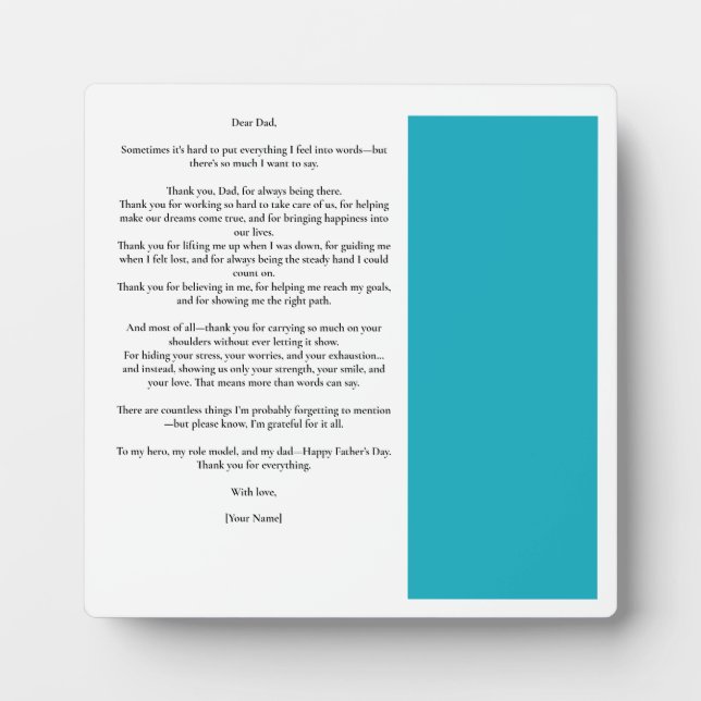 Placa Expositora Foto del mensaje del Día del Padre del personaliza (Frente)