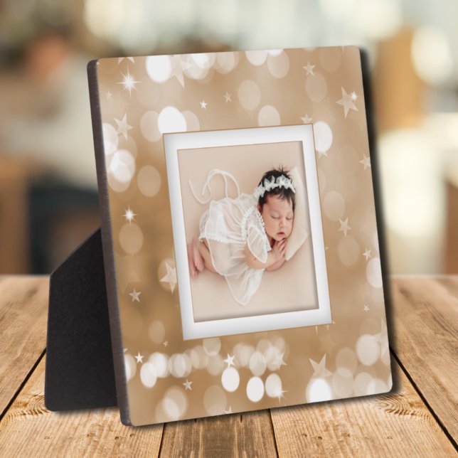 Placa Expositora Foto familiar Keepsake (Sparkling Stars Gold Family Photo Keepsake Plaque)