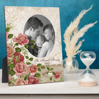 Placa Expositora Foto familiar personalizada Trellis Rosa Vintage