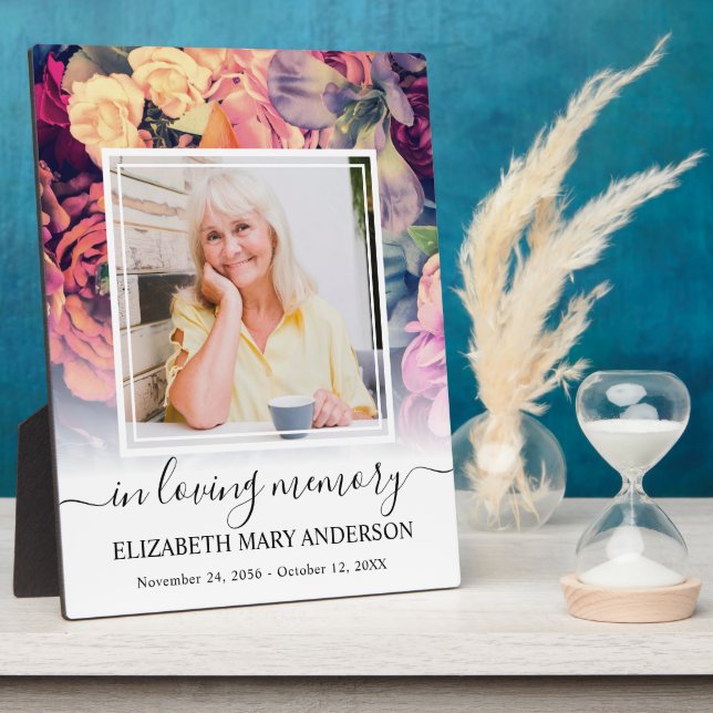 Placa Expositora Foto floral conmemorativa sombría en memoria afect (Lado)