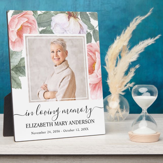 Placa Expositora Foto floral rosa conmemorativa en memoria afectuos (Lado)