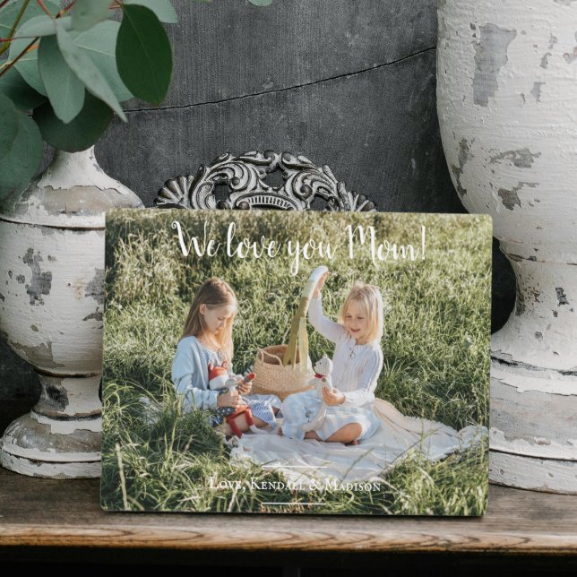 Placa Expositora Foto moderna que te queremos a mamá Plaque (Modern Photo We Love you Mom Plaque)