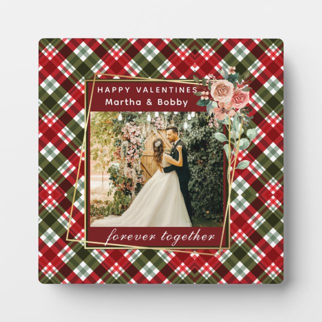 Placa Expositora Foto moderna | Red & Green Plaid Happy Valentines (Frente)