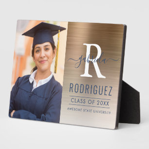 Placa Expositora Foto Oro Dark Blue Metallic Graduación Keepsake