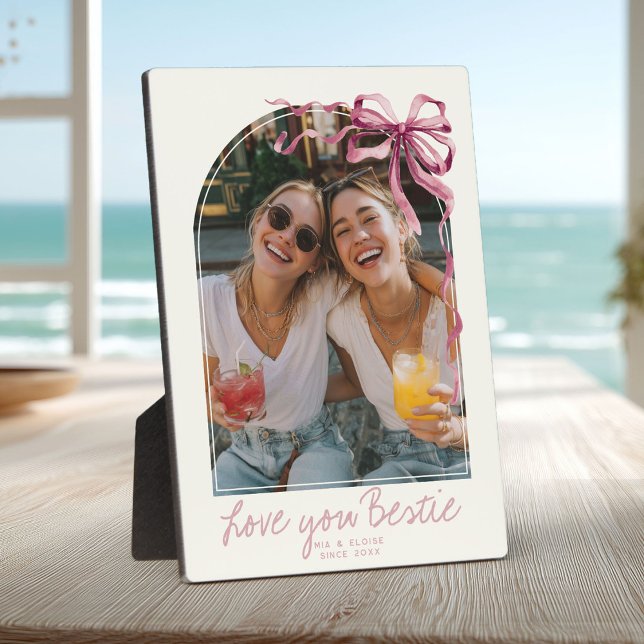 Placa Expositora Foto personalizada de mejores amigos con lazo rosa (Subido por el creador)