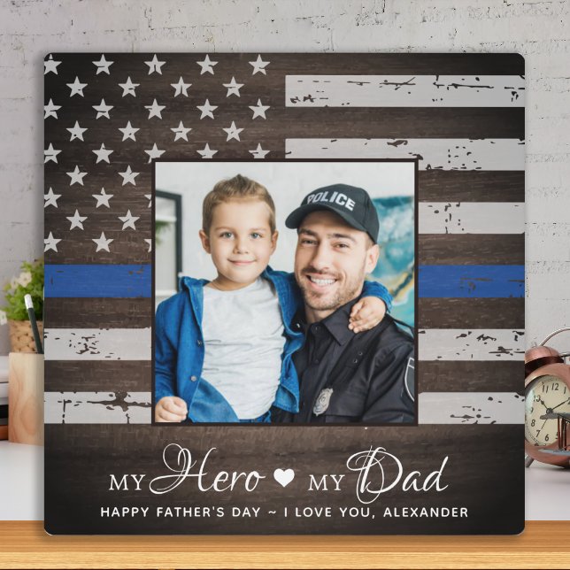 Placa Expositora Foto personalizada del oficial de policía Hero Dad (Subido por el creador)