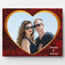 Placa Expositora Foto personalizada Nombre Gold Heart Red Abstract