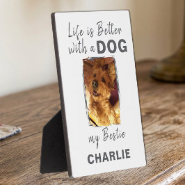 Placa Expositora Foto personalizada perro mascota nombre blanco gri