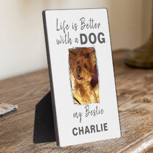 Placa Expositora Foto personalizada perro mascota nombre blanco gri