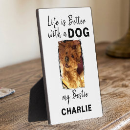 Placa Expositora Foto personalizada perro mascota nombre blanco neg