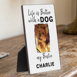 Placa Expositora Foto personalizada perro mascota nombre blanco neg