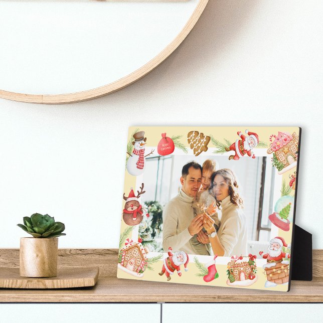 Placa Expositora Foto personalizado Casa de pan de Santa Gingerbrea (Custom Photo Sweet Santa Gingerbread House Plaque)