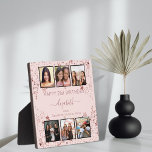 Placa Expositora Fotomontaje de fotos del personalizado de cumpleañ<br><div class="desc">Un regalo de los amigos para el cumpleaños 21 (o cualquier edad) de una mujer, celebrando su vida con un collage de seis de tus fotos de alta calidad de ella, sus amigos, familia, interés o mascotas. Personalice y agregue su nombre, edad 21 y sus nombres. Un elegante fondo dorado...</div>