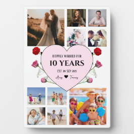 Placa Expositora Fotos del aniversario con corazón rosado y Rosas