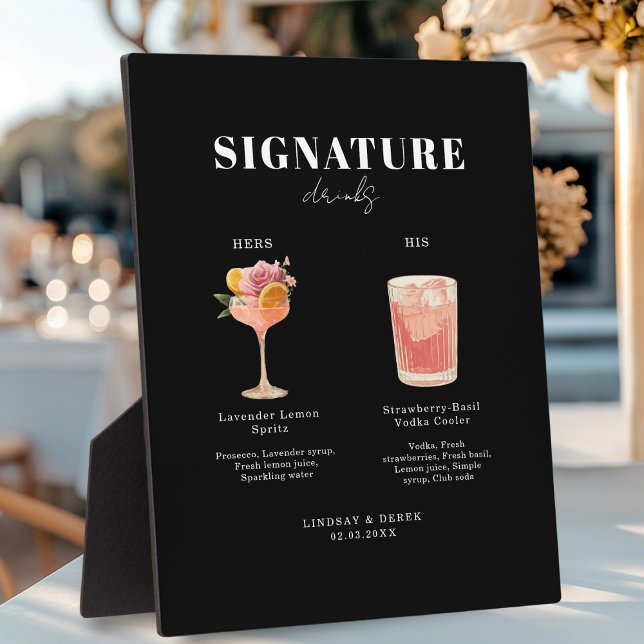 Placa Expositora Fuente Negrita Moderna Bebidas De Él Y Ella Boda (Modern Bold Font His & Hers Drinks Wedding Plaque)