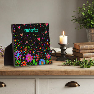 Placa Expositora Fun Floral Heart Whimsical Personalizado Negro