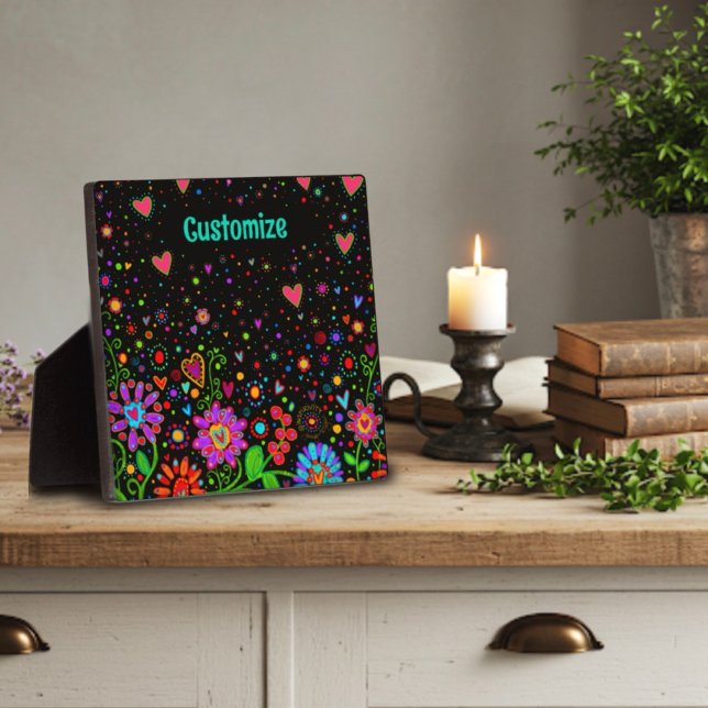 Placa Expositora Fun Floral Heart Whimsical Personalizado Negro (Subido por el creador)