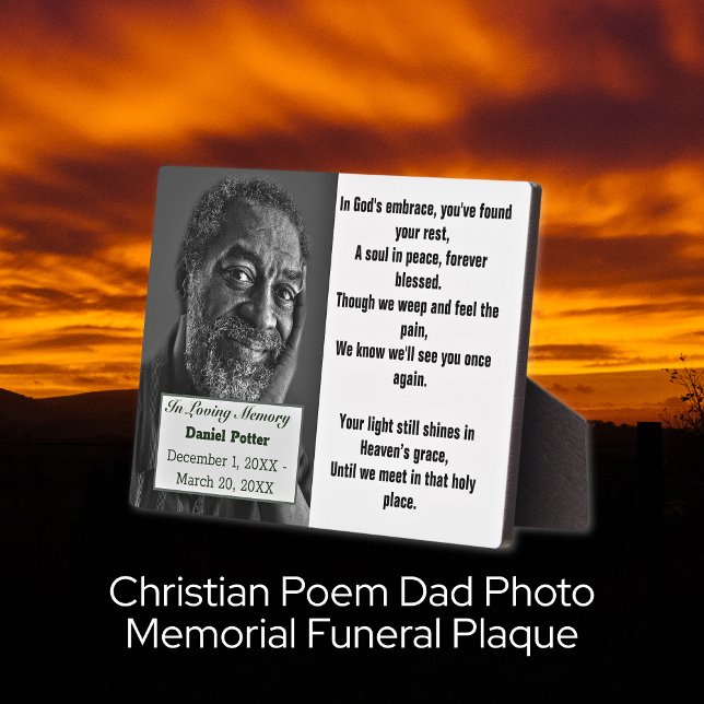 Placa Expositora Funeral conmemorativo de la foto del poema cristia (Christian Poem Dad Photo Memorial Funeral Plaque Keepsake)